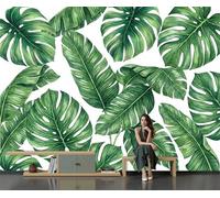 ZISTRCBAO Papier Peint Panoramique Feuilles De Monstera Tropicales, Papier Peint Plante Aquarelle, Fresque Murale Soie Décoration Murale Pour Salon Chambre Bureau 250x175cm (Non Adhésif)