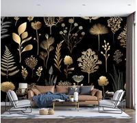 ZISTRCBAO Papier Peint Panoramique Feuilles D'Or Fleurs Sauvages Plantes, Papier Peint Luxe Minimaliste, Fresque Murale Soie Décoration Murale Pour Salon Chambre Salle Des Enfants 250x175cm