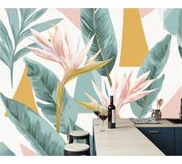 ZISTRCBAO Papier Peint Panoramique Fleur Du Paradis Des Oiseaux Feuilles, Papier Peint Plantes Tropicales À L'Aquarelle 400x280cm, Fresque Murale Soie Décor Murale Pour Salon Chambre à Coucher Maison