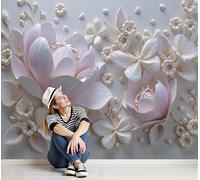 ZISTRCBAO Papier Peint Panoramique Fleurs De Magnolia Roses Soie, 400x280cm Poster Geant Mural Fleurs En Relief Rétro 3D Pour Salon Chambre Restaurant Décoration Murale