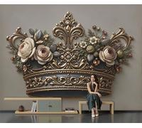 ZISTRCBAO Papier Peint Panoramique Fleurs Feuilles Couronne Soie, Papier Peint Style Classique Et Baroque Géant 3D Pour Salon Chambre Salle à Manger Maison Décoration Murale, 250x175cm