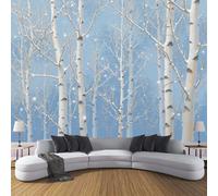 ZISTRCBAO Papier Peint Panoramique Forêt De Bouleaux 250x175cm, Paysages D'Hiver Simples Papier Peint Soie Mural, Bleu Clair Poster Mural Impression Pour Salon Chambre Décoration Murale