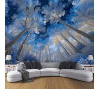 ZISTRCBAO Papier Peint Panoramique Forêt De Flocons De Neige 200x140cm, Paysages Naturels D'Hiver Papier Mural Decoratif Pour Salon Chambre Décoration Murale, Bleu Profond