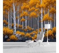 ZISTRCBAO Papier Peint Panoramique Forêt De Peupliers 250x175cm, Paysage D'Automne Papier Peint Soie Mural, Jaune Poster Mural Impression 3D Pour Salon Chambre Décoration Murale