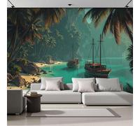 ZISTRCBAO Papier Peint Panoramique Forêt De Voiliers Océaniques, Jungle Tropicale Revêtement Mural Décoration Pour Salon Chambre à Coucher Décoration D'appartement Et De Chambre 350x256cm