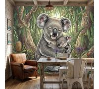 ZISTRCBAO Papier Peint Panoramique Forêt Koalas Qui Se Câlinent 200x140cm - Revêtement Mural Décoration Pour Chambre Salon Cuisine - Illustrations D'Animaux Guérisseurs Décoration Photo Murale, Vert
