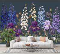 ZISTRCBAO Papier Peint Panoramique Iris Digitale Delphinium 250x175cm | Fleurs De Plantes Vintage Fresque Murale Soie, Gris Foncé Papier Peint Décoration Murale Pour Salon, Chambre, Bureau
