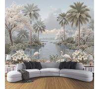 ZISTRCBAO Papier Peint Panoramique Lacs De Palmiers, Papier Peint Soie Paysages Tropicaux 200x140cm Mural Pour Salon Chambre Bureau Couloir Murale Décor Mural, Rose Poudré