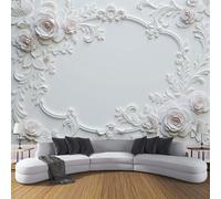 ZISTRCBAO Papier Peint Panoramique Motif En Relief Baroque, Style Classique Européen Mural Fond D'écran, Blanc Revêtement Murales Pour Salon Chambre Couloir TV Fond Décor Mural 350x256cm