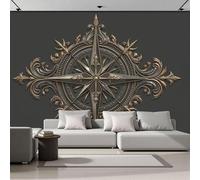 ZISTRCBAO Papier Peint Panoramique Motifs Floraux Boussole 400x280cm, Soie Fresque Murale Style Baroque Vintage Décoration Murale Moderne Pour Salon Chambre Restaurant