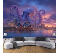 ZISTRCBAO Papier Peint Panoramique Octopus Opéra De Sydney Papier Peint Poster, Art Fantastique Muraux Photo, Violet Revêtement Murales Pour Salon Chambre Couloir TV Fond Décor Mural 300x210cm