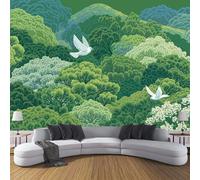 ZISTRCBAO Papier Peint Panoramique Oiseaux Verts, Murales Panoramique Paysage De Dessin Animé Vert Papier Peint Soie Pour Salon Chambre à Coucher Décoration 250x175cm