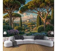 ZISTRCBAO Papier Peint Panoramique Paysage De L'Aube Romaine Antique, Style Classique Photo Mural Wallpaper Pour Salon Chambre TV Fond Bureaux 200x140cm, Vert Foncé Poster Murales