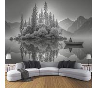 ZISTRCBAO Papier Peint Panoramique Pins Insulaires Voiliers, Papier Peint Soie Paysage En Noir Et Blanc 200x140cm Mural Pour Salon Chambre Bureau Couloir Murale Décor Mural, Gris