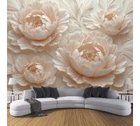 ZISTRCBAO Papier Peint Panoramique Pivoines En Fleurs 300x210cm, Fleurs Vintage De Luxe En Relief Papier Mural Decoratif Pour Salon Chambre Décoration Murale, Beige