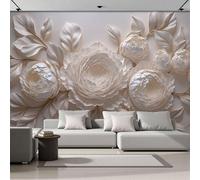 ZISTRCBAO Papier Peint Panoramique Pivoines En Relief, Papier Peint Art Classique Rétro, Fresque Murale Soie Couleur Crème Pour Salon Chambre à Coucher Maison Décoration 200x140cm