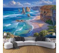 ZISTRCBAO Papier Peint Panoramique Plage À Flanc De Falaise, Papier Peint Soie Paysages Naturels Paisibles, Grande Mural Pour Chambre D'enfant Chambre Décor Bleu Poster Mural 200x140cm