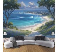 ZISTRCBAO Papier Peint Panoramique Plages Ensoleillées Ciel Bleu, Paysages Côtiers Mural Fond D'écran, Bleu Revêtement Murales Pour Salon Chambre Couloir TV Fond Décor Mural 300x210cm