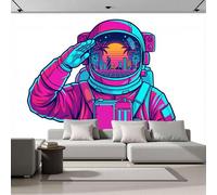 ZISTRCBAO Papier Peint Panoramique Salut À L'Astronaute 300x210cm Papier Peint Mural, Poster Geant Mural 3D, Rétro-Futuriste Décoration Murale Pour Salon Chambre Décor Fond TV
