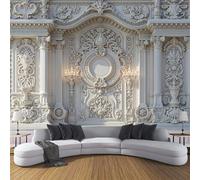 ZISTRCBAO Papier Peint Panoramique Soie Architecture De Luxe Européenne 400x280cm, Tapisserie Panoramique Mural Classique Magnifique Pour Salon, Adulte Chambre, Restaurant Décoration, Blanc