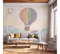 ZISTRCBAO Papier Peint Panoramique Soie Lapin Ours Montgolfière 400x280cm | Papier Peint Mural Style Conte De Fées Onirique Pour Salon Et Chambre à Coucher TV Fond Décoration - Rose Nude