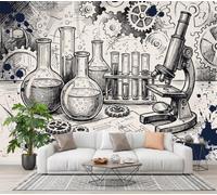 ZISTRCBAO Papier Peint Panoramique Soie Microscope Flacons Tubes À Essai Engrenages 400x280cm | Papier Peint Mural Style Mécanique Rétro Pour Salon Et Chambre à Coucher TV Fond Décoration - Noir