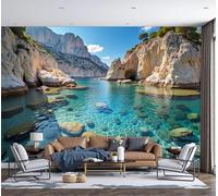 ZISTRCBAO Papier Peint Panoramique Soie Motif Falaises De Mer Vert Émeraude, Murales Panoramique Magnifique Paysage Naturel, Décoration Murale Pour Salon Chambre Restaurant Décoration 350x256cm