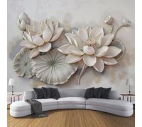 ZISTRCBAO Papier Peint Panoramique Soie Motif Fleurs De Lotus, Murales Panoramique L'Art Classique En Relief, Décoration Murale Pour Salon Chambre Restaurant Décoration 250x175cm