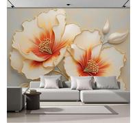 ZISTRCBAO Papier Peint Panoramique Soie Motif Pivoines Orange, Murales Panoramique Art Floral En Relief, Décoration Murale Pour Salon Chambre Restaurant Décoration 400x280cm
