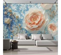ZISTRCBAO Papier Peint Panoramique Soie Motif Pivoines Orange, Murales Panoramique Fleurs En Relief Vintage, Décoration Murale Pour Salon Chambre Restaurant Décoration 400x280cm