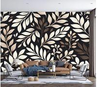 ZISTRCBAO Papier Peint Panoramique Soie Texture De La Feuille 250x175cm, Tapisserie Panoramique Mural Minimalisme Pour Salon, Adulte Chambre, Restaurant Décoration, Noir