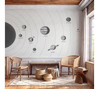 ZISTRCBAO Papier Peint Panoramique Soie Univers De Science Populaire Simple 200x140cm | Papier Peint Mural Planètes Orbites Pluton Pour Salon Et Chambre à Coucher TV Fond Décoration - Gris Clair