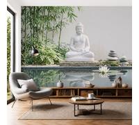 ZISTRCBAO Papier Peint Panoramique Statue De Bouddha Bambou Cailloux | Papier Peint Soie Style Zen Japonais 250x175cm, Fresque Murale Décoration Murale Pour Salon Chambre Bureau (Non Adhésif)
