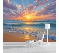 ZISTRCBAO Papier Peint Panoramique Sunset Beach, Papier Peint De Photo Charme Estival Du Bord De Mer Pour Salon Chambre Enfant Chambre Décoration 300x210cm