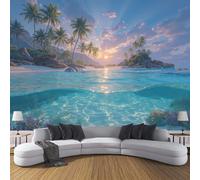 ZISTRCBAO Papier Peint Panoramique Sunset Beach Papier Peint Poster, Paysage Naturel De La Plage Muraux Photo, Bleu Revêtement Murales Pour Salon Chambre Couloir TV Fond Décor Mural 400x280cm