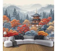 ZISTRCBAO Papier Peint Panoramique Temples Montagnes Forêts, Papier Peint Soie Style Artistique Japonais, Grande Mural Pour Chambre D'enfant Chambre Décor Multicolore Poster Mural 300x210cm