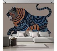 ZISTRCBAO Papier Peint Panoramique Tigre Patchwork Rétro Soie, Papier Peint Style D'Art Mosaïque Géant 3D Pour Salon Chambre Salle à Manger Maison Décoration Murale, 350x256cm
