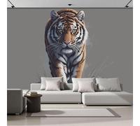 ZISTRCBAO Papier Peint Panoramique Tigre Qui Marche 250x175cm, Papier Peint Soie Mural Illustration Réaliste D'Animaux, Murales Pour Chambre Restaurant Décoration