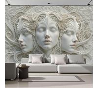 ZISTRCBAO Papier Peint Panoramique Trois Bas-Reliefs De Têtes Féminines 200x140cm, Sculpture Classique Papier Mural Decoratif Pour Salon Chambre Décoration Murale, Blanc