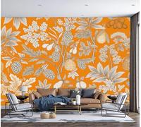 ZISTRCBAO Papier Peint Panoramique Vagues Poires Feuilles Soie, 350x256cm Poster Geant Mural Illustration Botanique Vintage Pour Salon Chambre Restaurant Décoration Murale