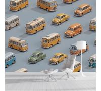 ZISTRCBAO Papier Peint Panoramique Voiture Bus, Papier Peint Soie Style Dessin Animé Rétro, Grande Mural Pour Chambre d'enfant Décor Jaune Poster Mural 200x140cm