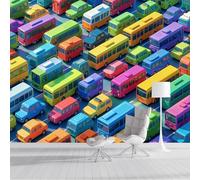 ZISTRCBAO Papier Peint Panoramique Voitures Camions, Murales Panoramique Autoroutes De Dessin Animé Multicolore Papier Peint Soie Pour Chambre d'enfant Décoration 350x256cm