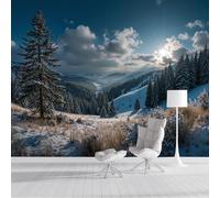 ZISTRCBAO Papier Peint Panoramique Vue Panoramique Des Carpates, Paysages Naturels D'Hiver Photo Mural Wallpaper Pour Salon Chambre TV Fond Bureaux 250x175cm, Gris-Bleu Poster Murales