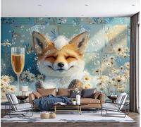ZISTRCBAO Papier Peint Renard De Baignoire 350x256cm, Style D'Illustration Chaleureux Et Humoristique Grandes Murales Poster, Soie Papier Peint Pour Salon Chambre Bureau Couloir Décor Mural