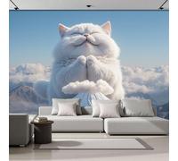 ZISTRCBAO Papier Peint Soie Chat Blanc Du Mont Fuji 400x280cm, Papier Peint Panoramique Illustration Humoristique Et Touchante, Blanc Photo Mural Pour Salon Chambre Décor Fond TV