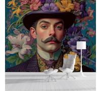 ZISTRCBAO Papier Peint Soie Motif Fleurs Portrait De Gentleman, Papier Peint Panoramique Multicolore, Décoration Murale Peinture À L'Huile Vintage Pour Salon Chambre Appartement 250x175cm
