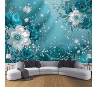 ZISTRCBAO Papier Peint Soie Motif Fleurs Tourbillonnantes, Papier Peint Panoramique Bleu-Vert, Décoration Murale Fleurs Rétro Élégantes Pour Salon Chambre Appartement 150x105cm