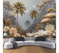 ZISTRCBAO Papier Peint Soie Motif Palmiers Exotiques De La Forêt Tropicale, Papier Peint Panoramique Vert Brunâtre, Décoration Murale Paysages Tropicaux Pour Salon Chambre Appartement 300x210cm