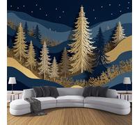 ZISTRCBAO Papier Peint Soie Motif Pin De Montagne À Rayures Ondulées, Papier Peint Panoramique Bleu Foncé, Décoration Murale Résumé Moderne Pour Salon Chambre Appartement 200x140cm