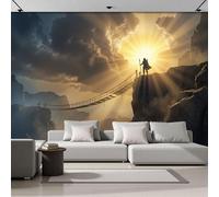 ZISTRCBAO Papier Peint Soie Motif Pont Suspendu De Falaise Explorateur, Papier Peint Panoramique Jaune, Décoration Murale Style D'Aventure Réaliste Pour Salon Chambre Appartement 400x280cm